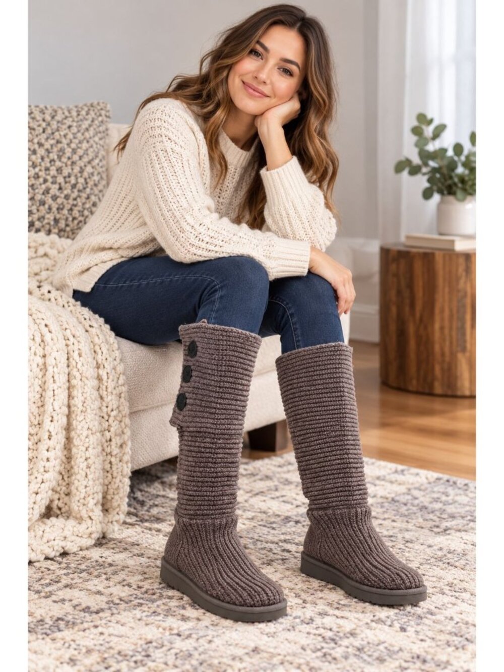 UGG Classic Cardy knit winter boots featuring a tall, sweater-like Size 10